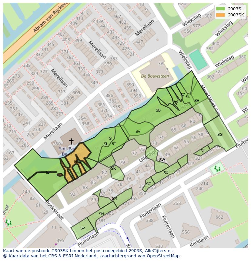 Afbeelding van het postcodegebied 2903 SK op de kaart.