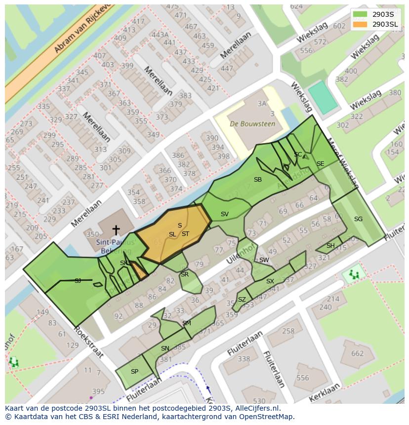 Afbeelding van het postcodegebied 2903 SL op de kaart.