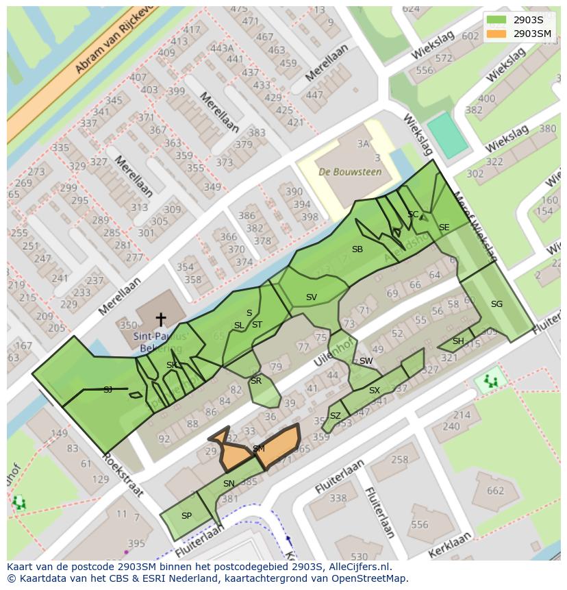 Afbeelding van het postcodegebied 2903 SM op de kaart.