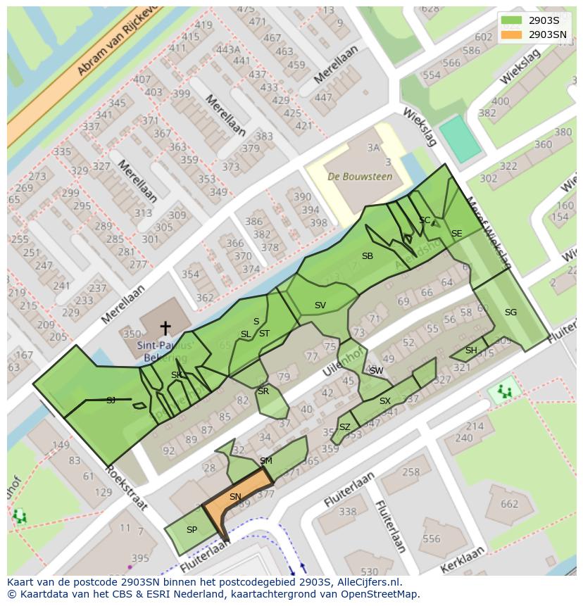 Afbeelding van het postcodegebied 2903 SN op de kaart.