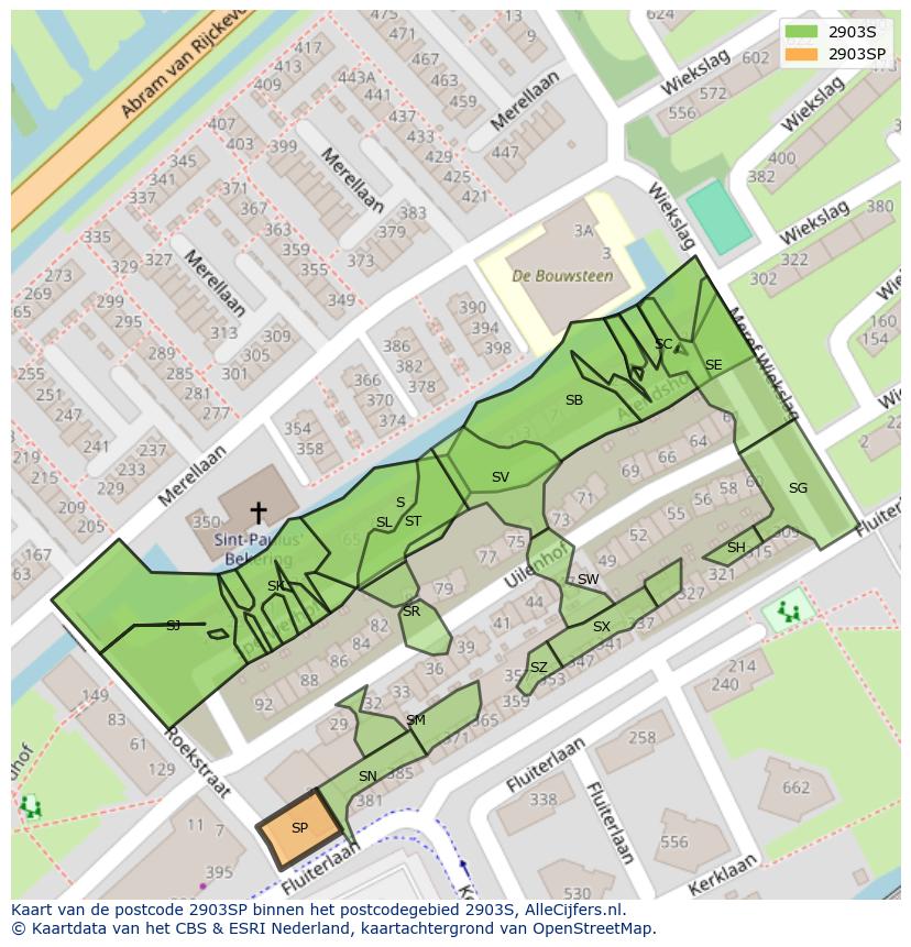 Afbeelding van het postcodegebied 2903 SP op de kaart.