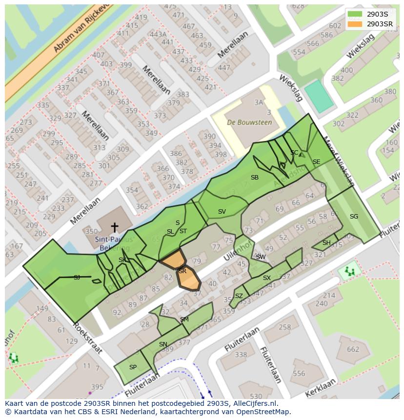 Afbeelding van het postcodegebied 2903 SR op de kaart.