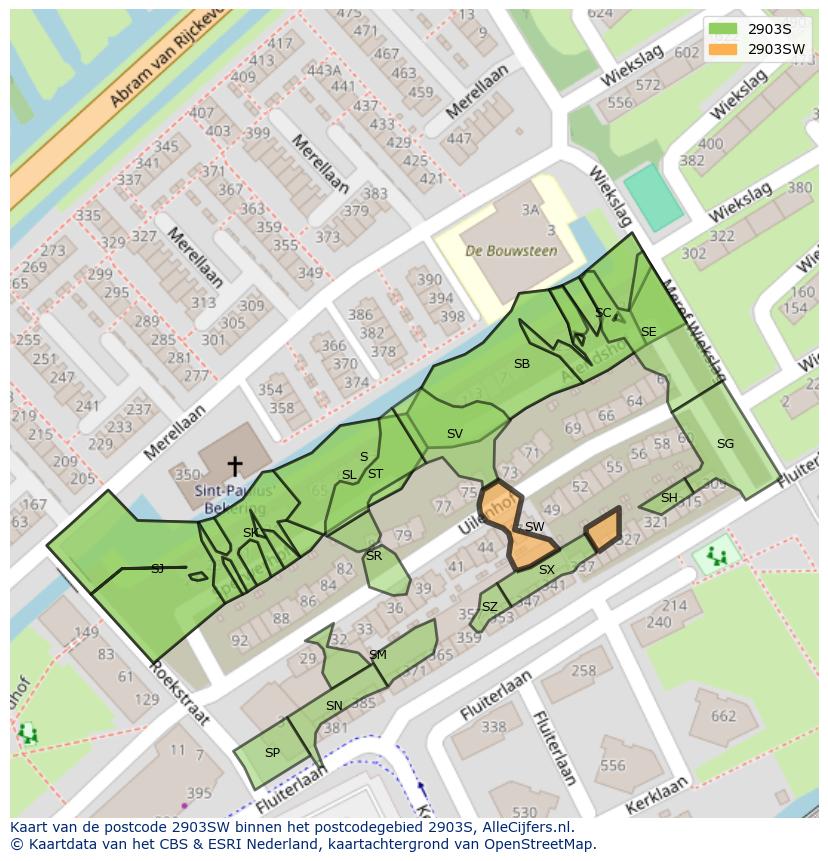 Afbeelding van het postcodegebied 2903 SW op de kaart.