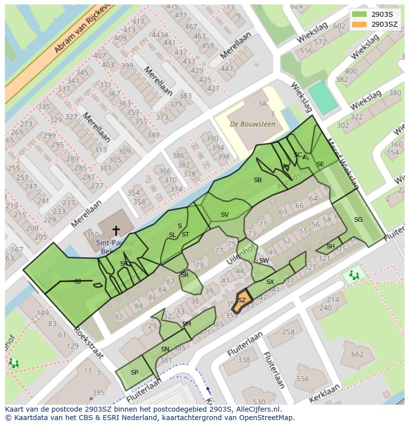 Afbeelding van het postcodegebied 2903 SZ op de kaart.