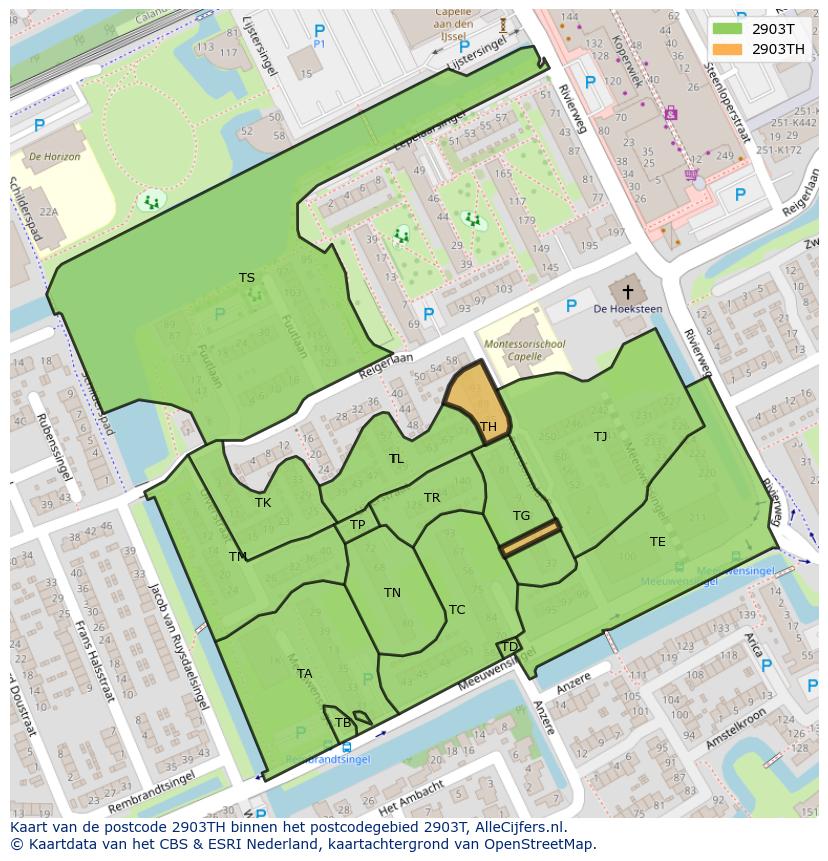 Afbeelding van het postcodegebied 2903 TH op de kaart.