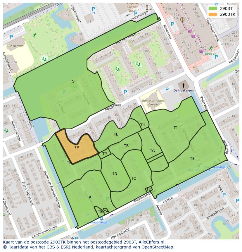 Afbeelding van het postcodegebied 2903 TK op de kaart.