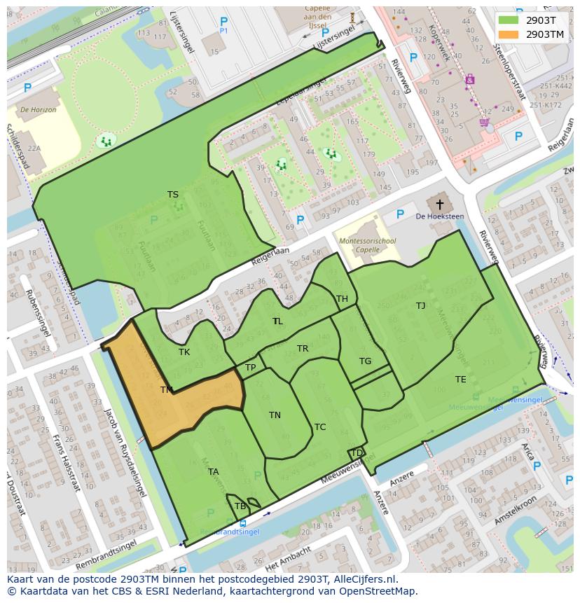 Afbeelding van het postcodegebied 2903 TM op de kaart.