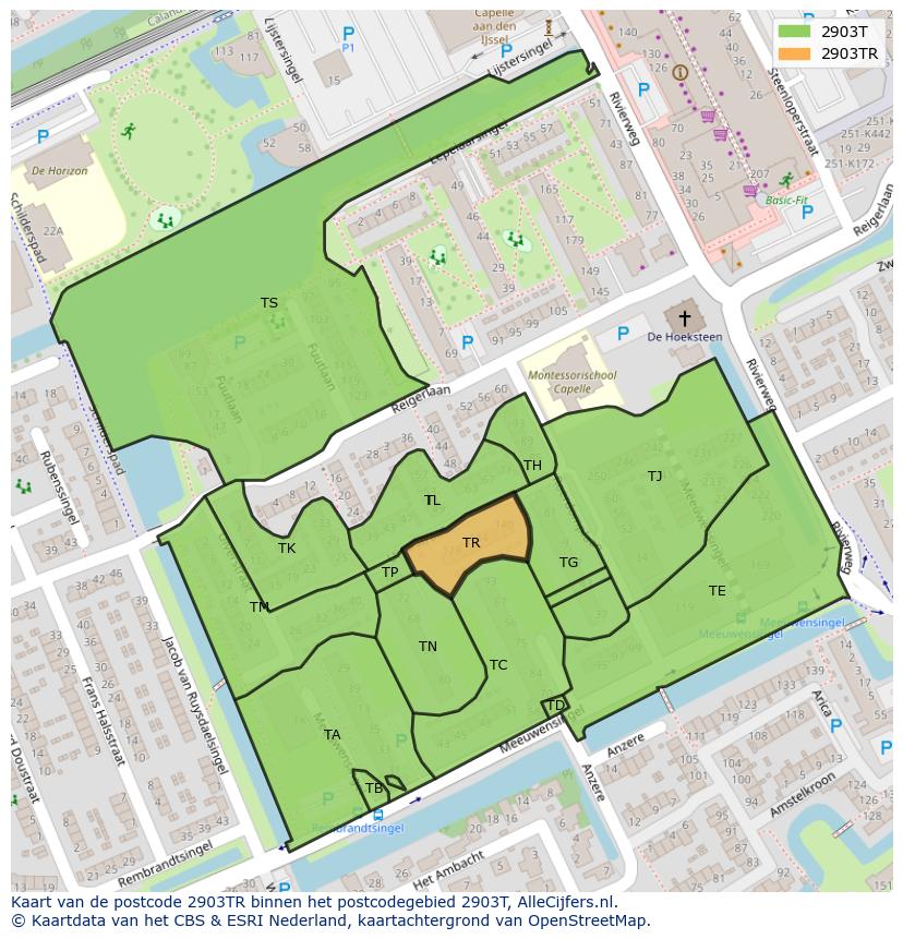 Afbeelding van het postcodegebied 2903 TR op de kaart.