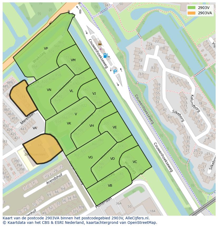 Afbeelding van het postcodegebied 2903 VA op de kaart.