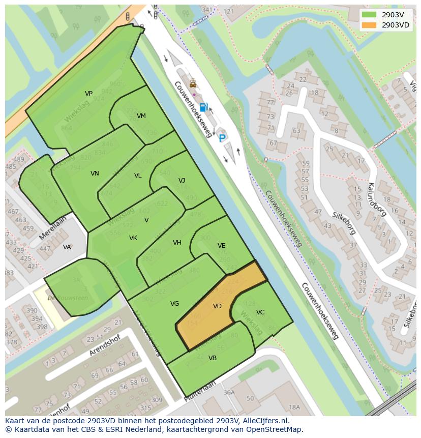 Afbeelding van het postcodegebied 2903 VD op de kaart.