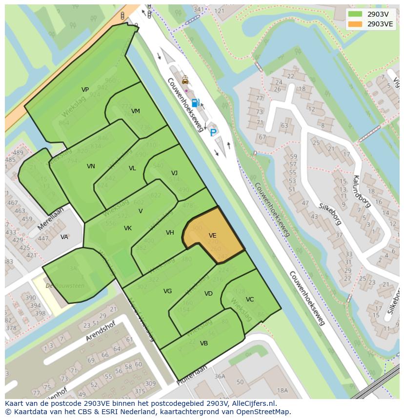Afbeelding van het postcodegebied 2903 VE op de kaart.