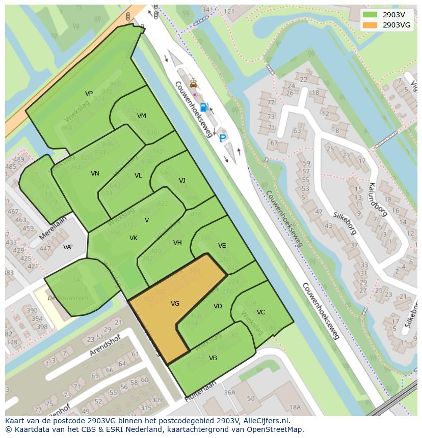 Afbeelding van het postcodegebied 2903 VG op de kaart.