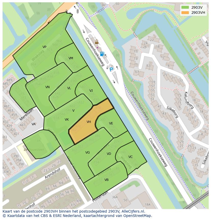 Afbeelding van het postcodegebied 2903 VH op de kaart.