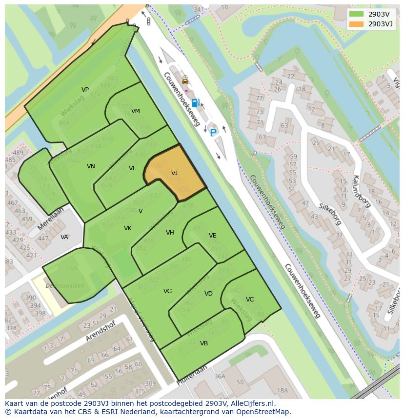 Afbeelding van het postcodegebied 2903 VJ op de kaart.