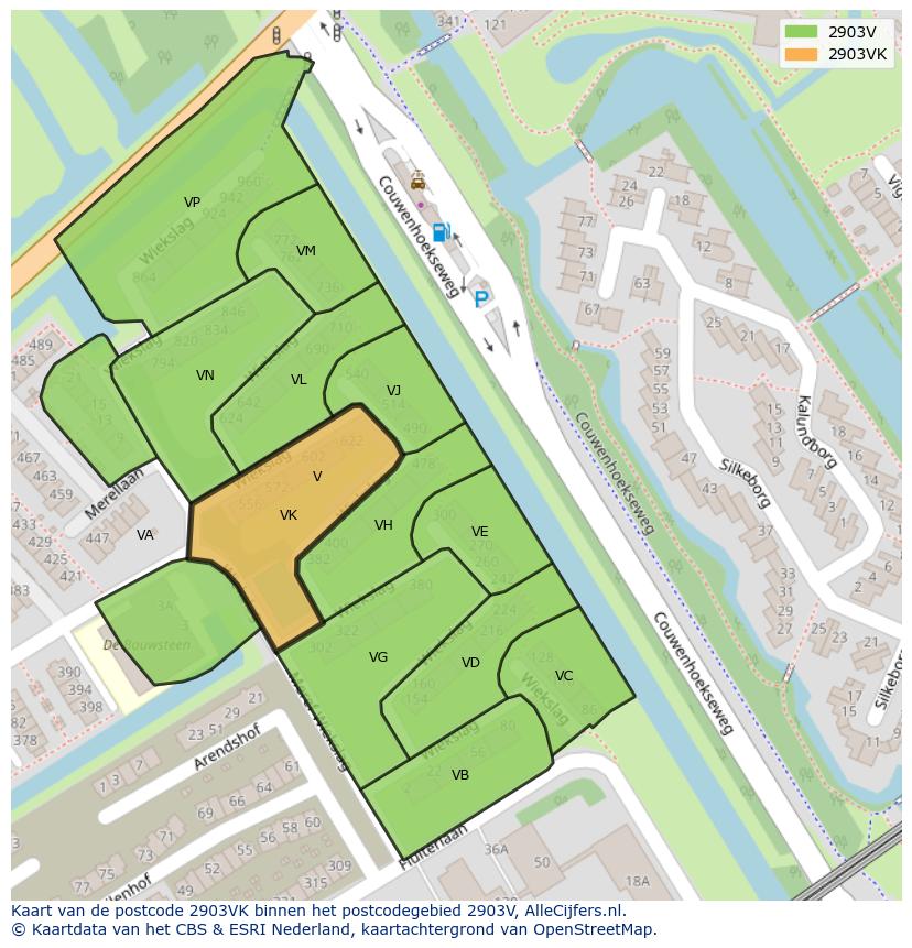 Afbeelding van het postcodegebied 2903 VK op de kaart.