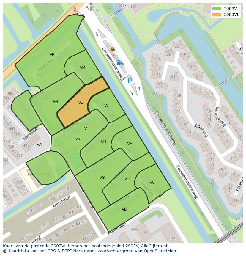 Afbeelding van het postcodegebied 2903 VL op de kaart.