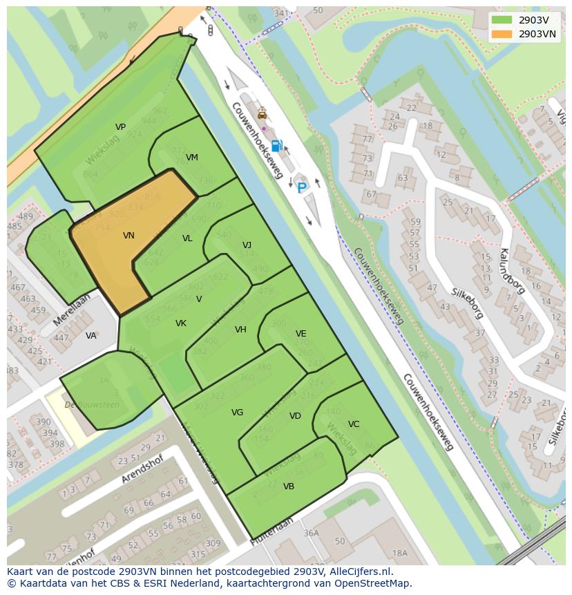 Afbeelding van het postcodegebied 2903 VN op de kaart.