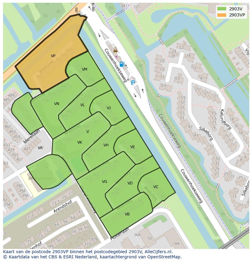 Afbeelding van het postcodegebied 2903 VP op de kaart.