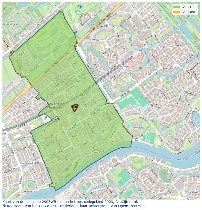 Afbeelding van het postcodegebied 2903 WB op de kaart.