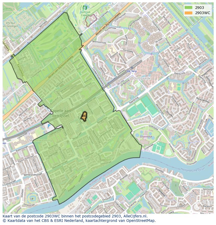 Afbeelding van het postcodegebied 2903 WC op de kaart.