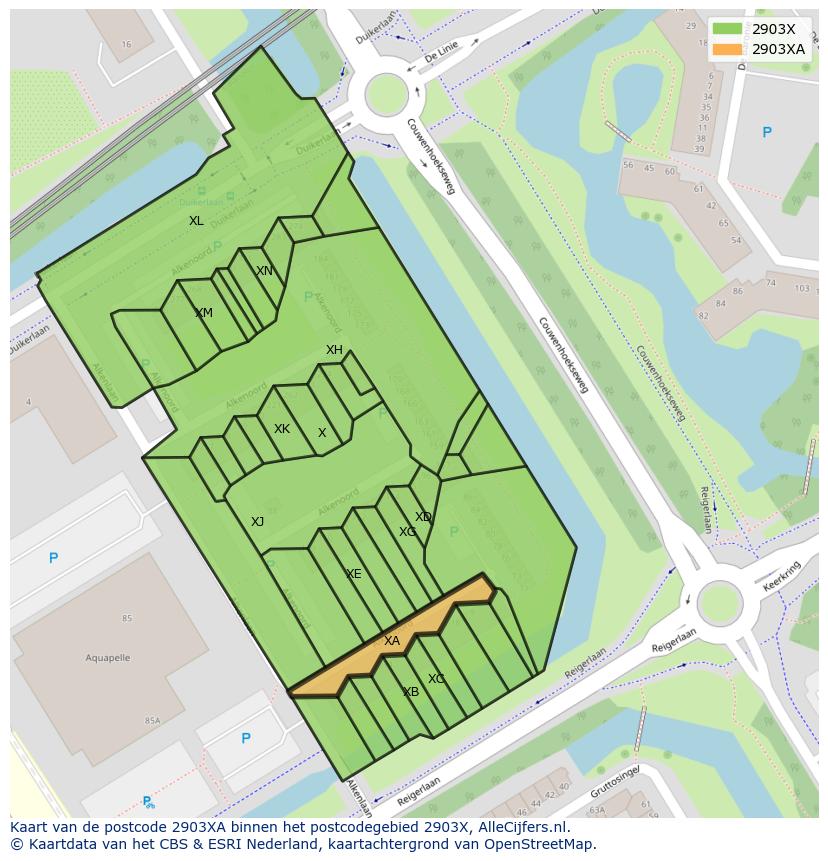 Afbeelding van het postcodegebied 2903 XA op de kaart.