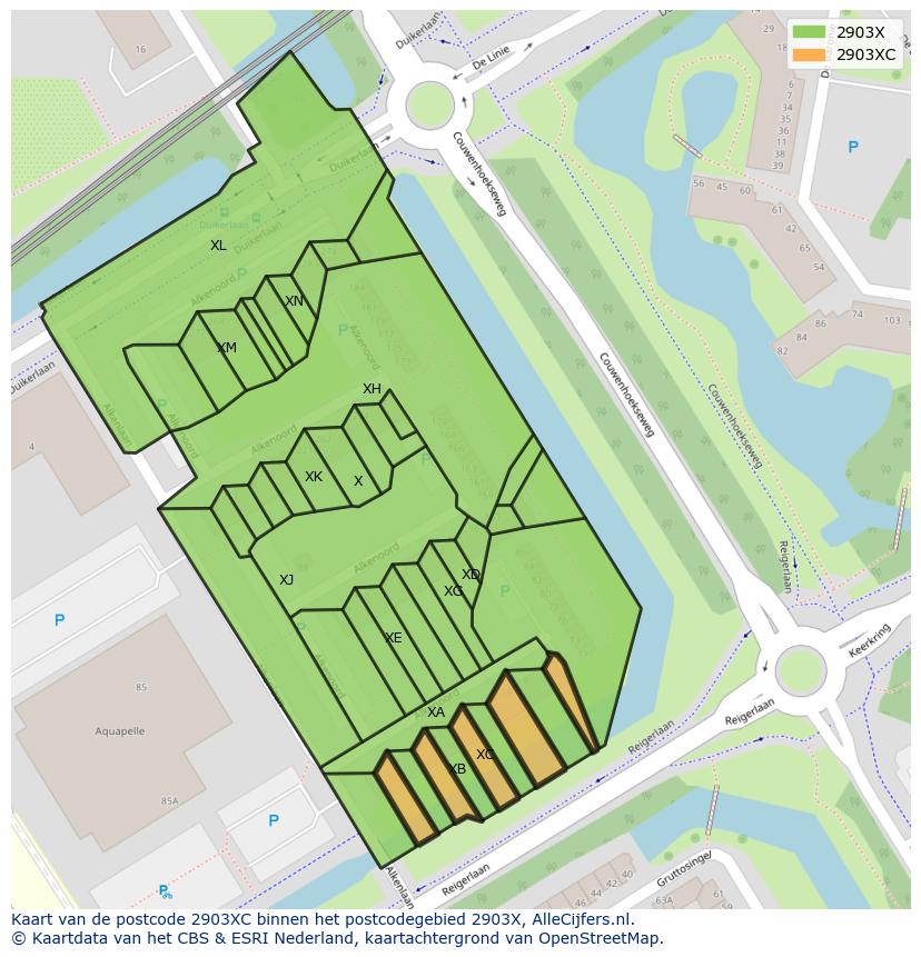 Afbeelding van het postcodegebied 2903 XC op de kaart.