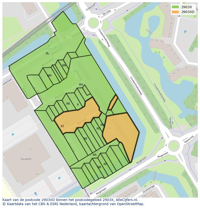 Afbeelding van het postcodegebied 2903 XD op de kaart.