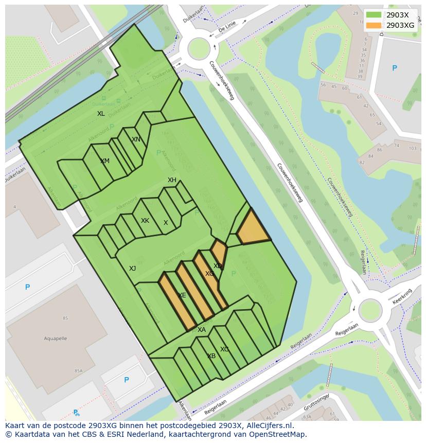 Afbeelding van het postcodegebied 2903 XG op de kaart.