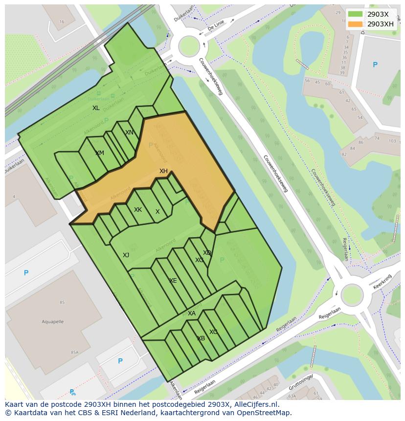 Afbeelding van het postcodegebied 2903 XH op de kaart.