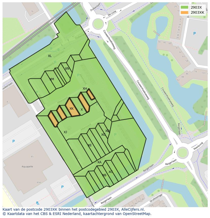 Afbeelding van het postcodegebied 2903 XK op de kaart.