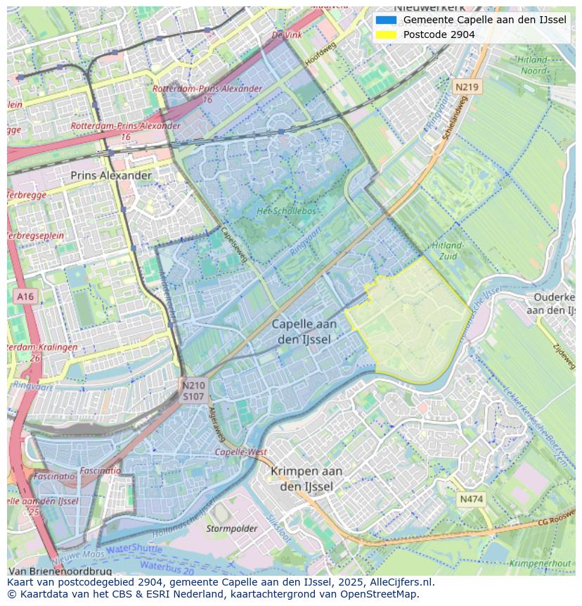 Afbeelding van het postcodegebied 2904 op de kaart.