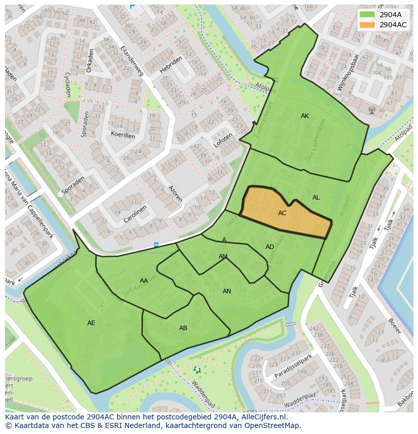 Afbeelding van het postcodegebied 2904 AC op de kaart.