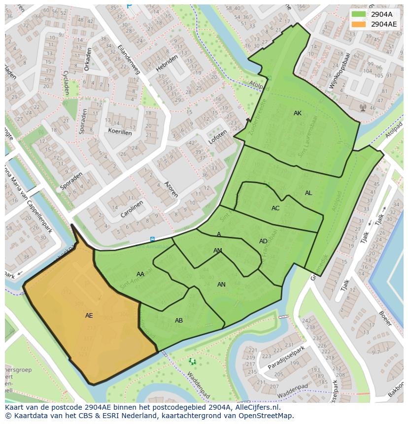 Afbeelding van het postcodegebied 2904 AE op de kaart.