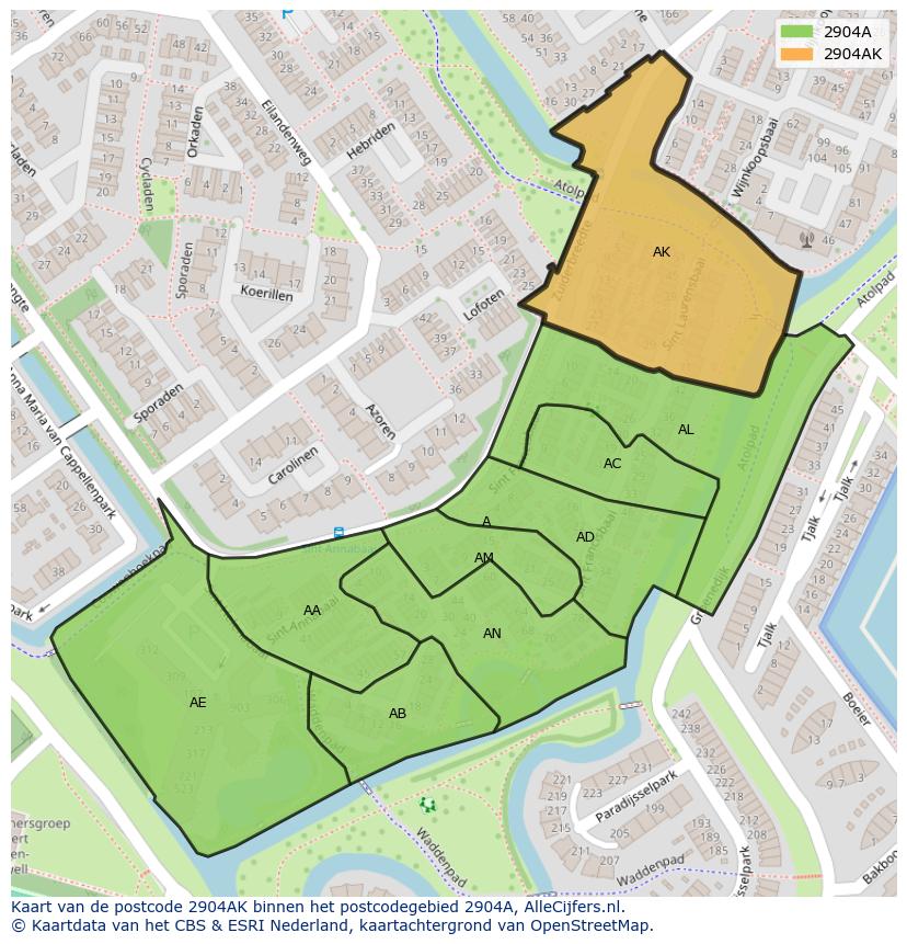 Afbeelding van het postcodegebied 2904 AK op de kaart.