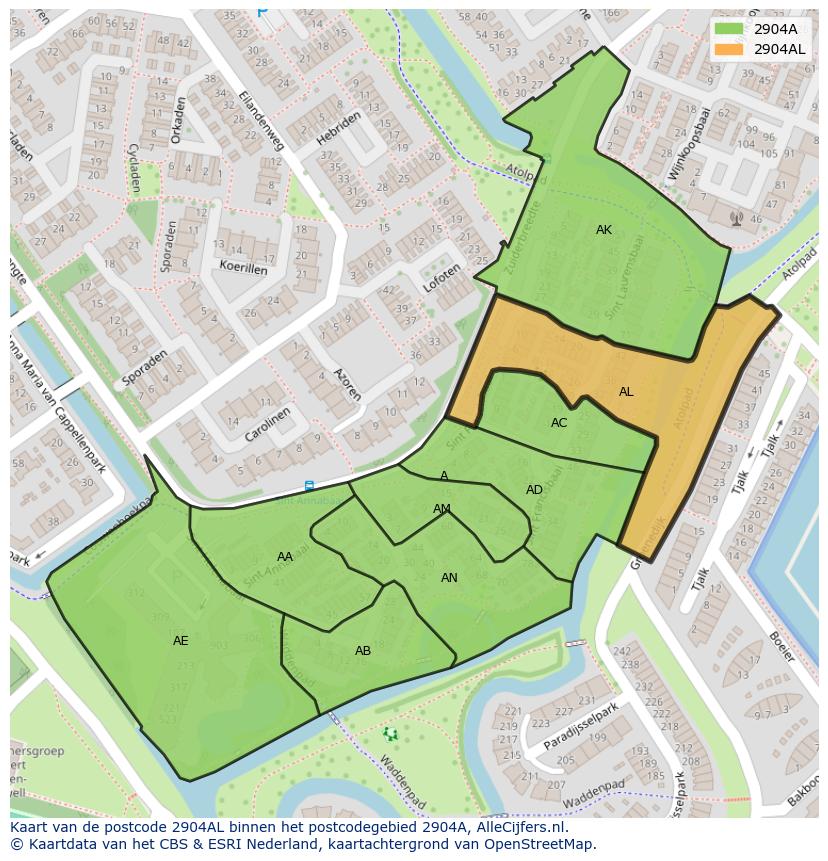 Afbeelding van het postcodegebied 2904 AL op de kaart.