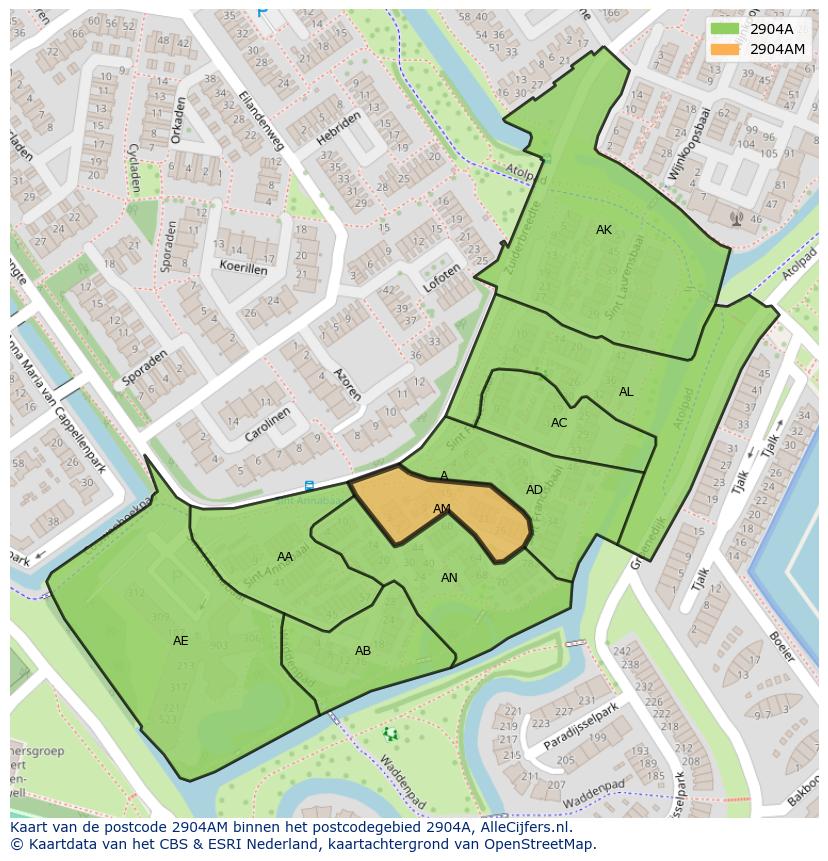 Afbeelding van het postcodegebied 2904 AM op de kaart.