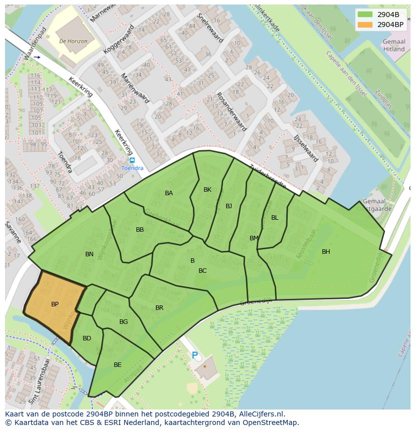 Afbeelding van het postcodegebied 2904 BP op de kaart.