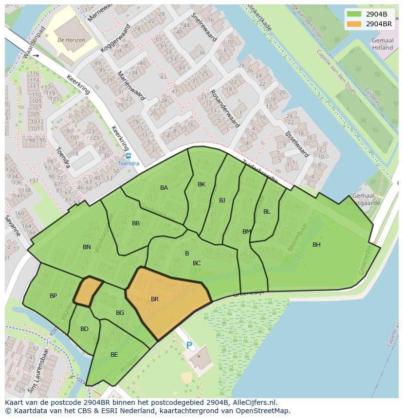Afbeelding van het postcodegebied 2904 BR op de kaart.