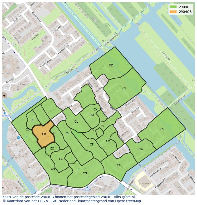 Afbeelding van het postcodegebied 2904 CB op de kaart.
