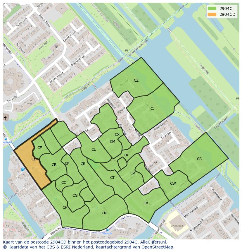 Afbeelding van het postcodegebied 2904 CD op de kaart.