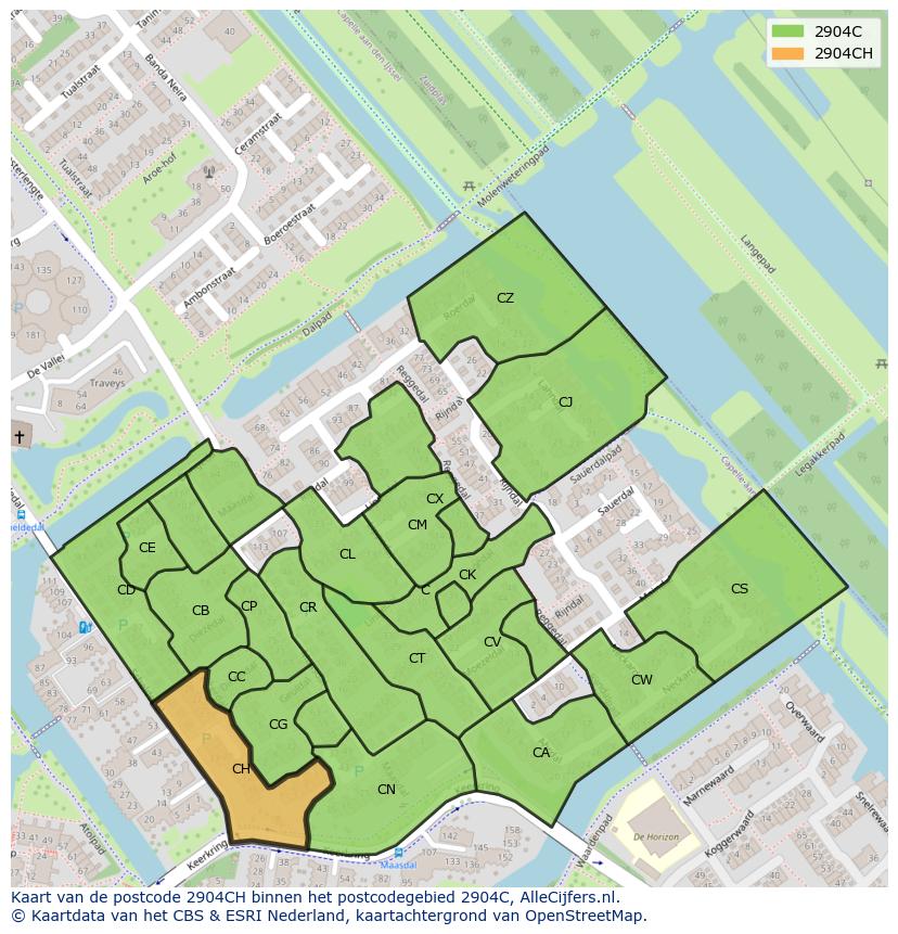 Afbeelding van het postcodegebied 2904 CH op de kaart.