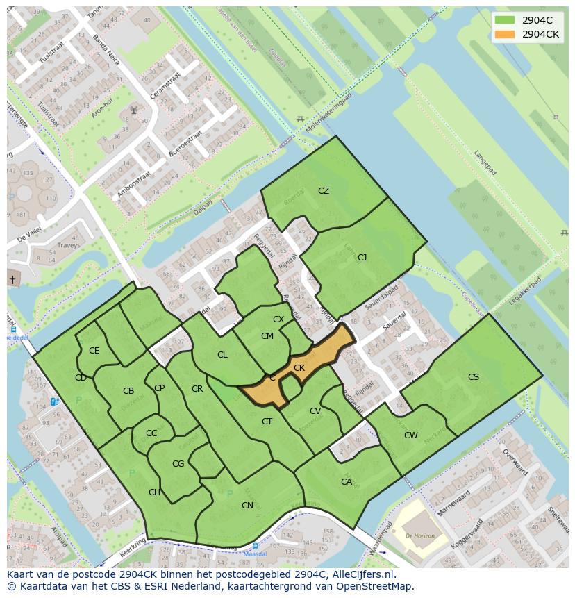 Afbeelding van het postcodegebied 2904 CK op de kaart.