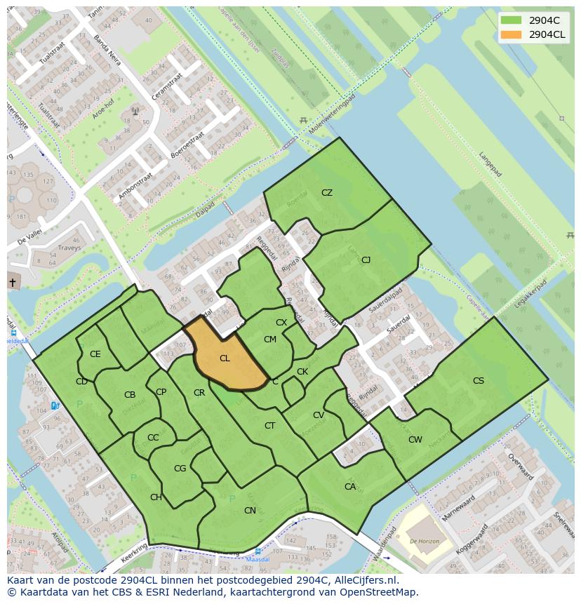 Afbeelding van het postcodegebied 2904 CL op de kaart.