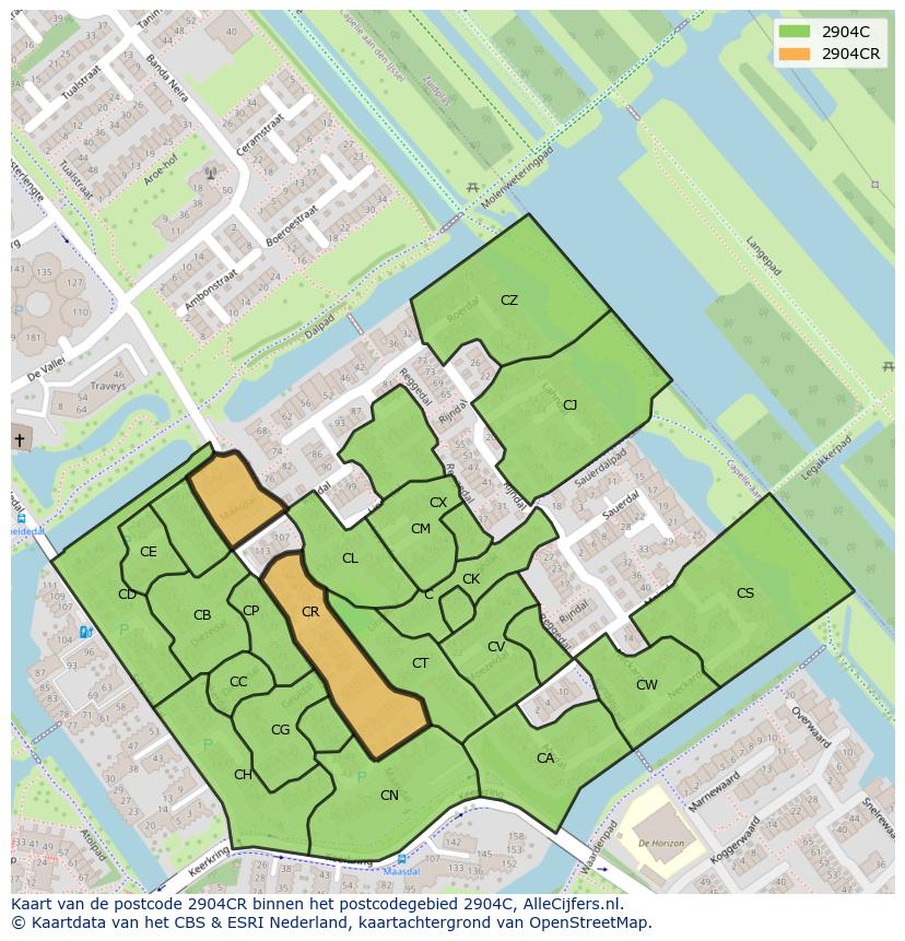 Afbeelding van het postcodegebied 2904 CR op de kaart.
