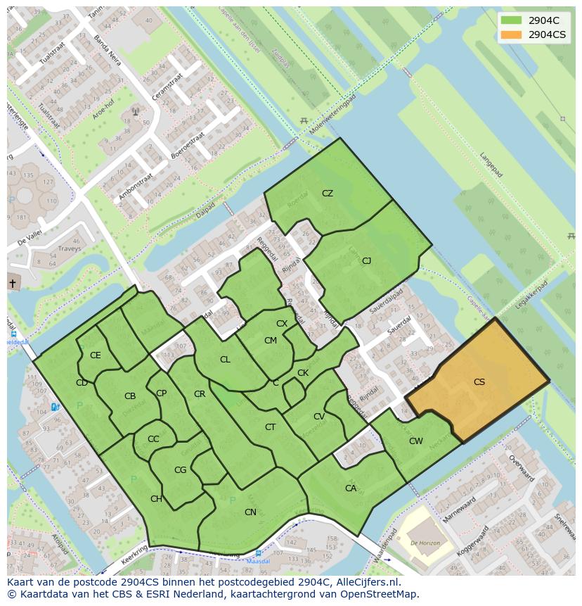 Afbeelding van het postcodegebied 2904 CS op de kaart.