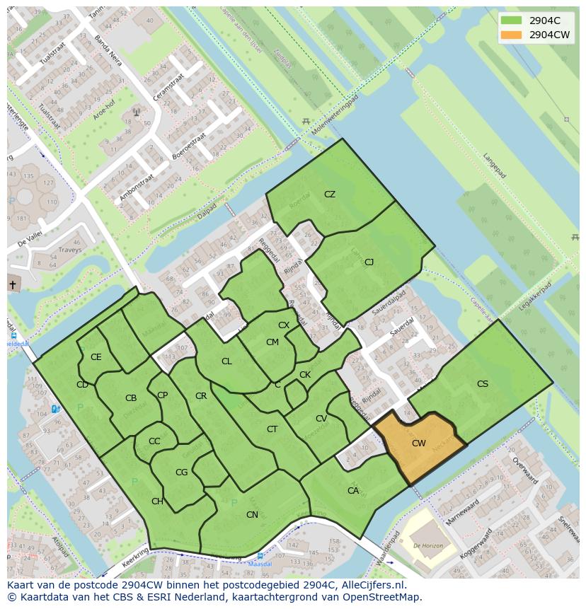 Afbeelding van het postcodegebied 2904 CW op de kaart.