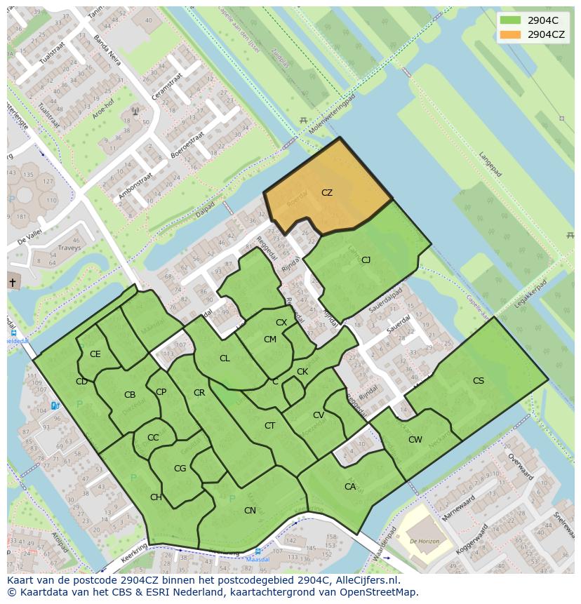 Afbeelding van het postcodegebied 2904 CZ op de kaart.