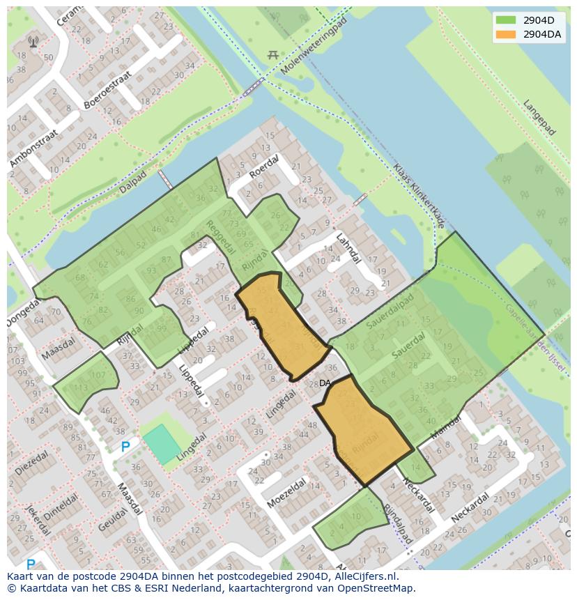 Afbeelding van het postcodegebied 2904 DA op de kaart.