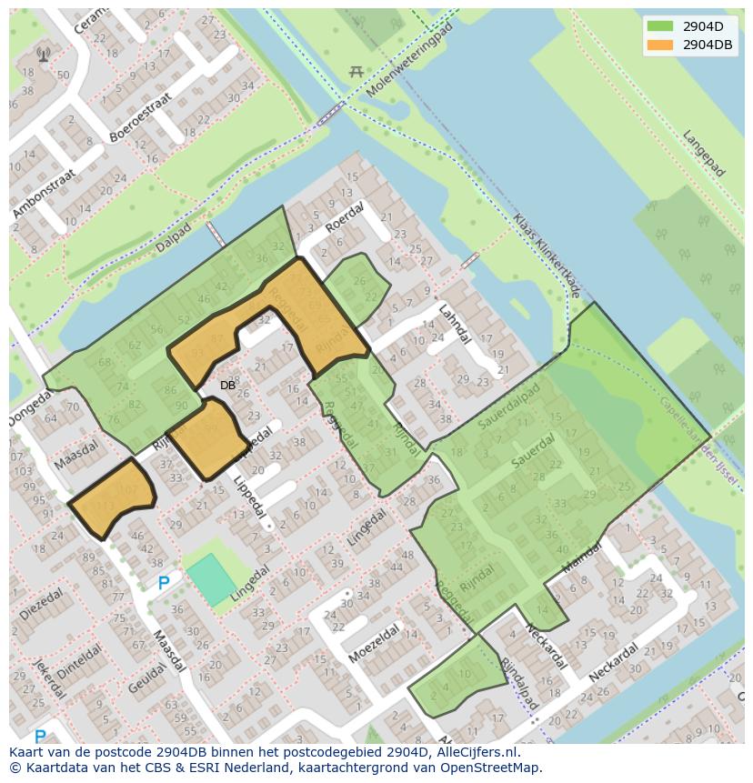 Afbeelding van het postcodegebied 2904 DB op de kaart.