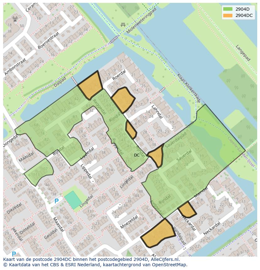 Afbeelding van het postcodegebied 2904 DC op de kaart.